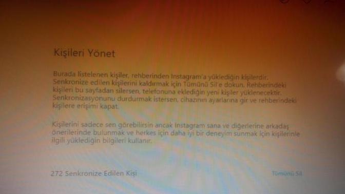 Instagram senkronize edilen kişiler listesi silmek?