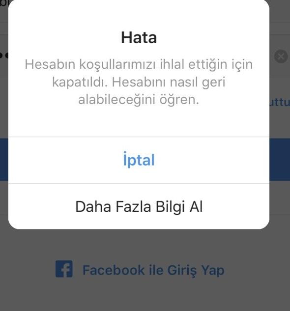 İnstagram kurallarını ihlal ettiğime dair bir uyarı geldi ve hesabım kapatıldı neden?