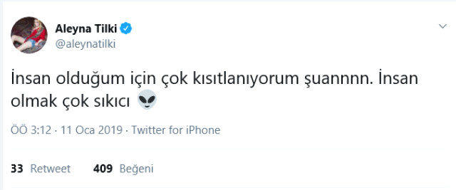 Aleyna Tilki: “İnsan olmak çok sıkıcı!” Siz de insan olmaktan sıkılıyor musunuz?