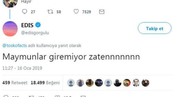 Şarkıcı Edis'in, takipçisine "maymun" demesinin mantıklı bir açıklaması olabilir mi?
