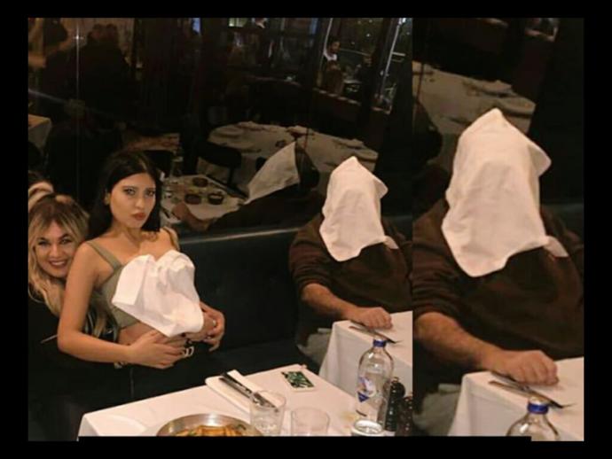 Bahar Candan’la aynı fotoğraf karesinde çıkmak istemeyen adam, yüzünü peçeteyle kapattı! Siz olsanız n’apardınız?