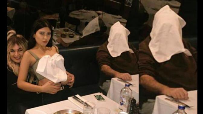 Bahar Candan’la aynı fotoğraf karesinde çıkmak istemeyen adam, yüzünü peçeteyle kapattı! Siz olsanız n’apardınız?