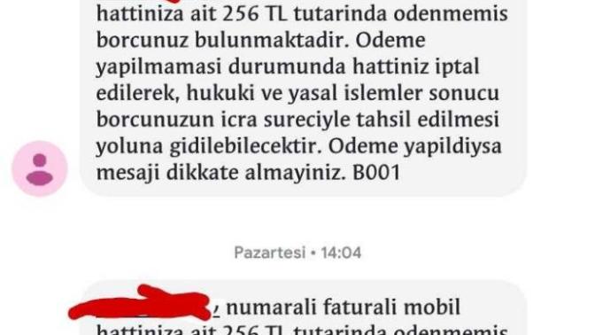 Bana ait olmayan bir numaranın fatura mesajı ban geliyor?