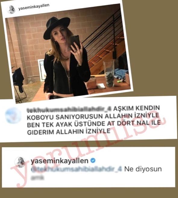 Yasemin Kay Allen kötü yorum yapan takipçisine küfür etti sizce haklı mı haksız mı?