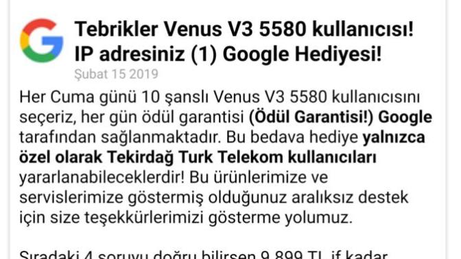 Googleden gelen ödül kazandınız mesajı ne oluyor?