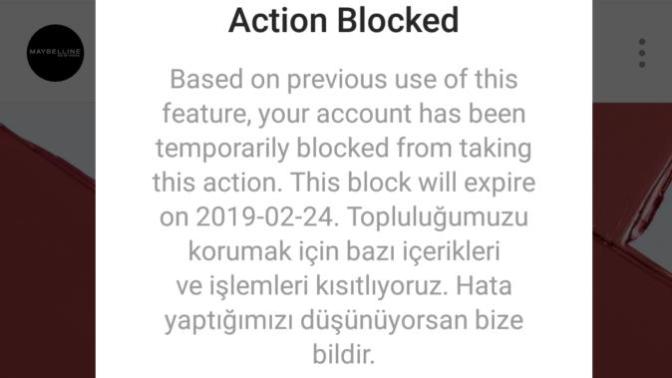 İnstagramda beğeni yapamıyorum, ikidir böyle bir uyarı geliyor ne olabilir?