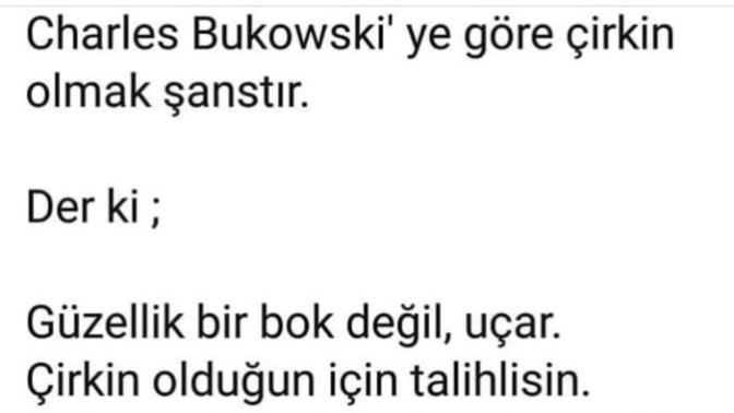 Bukowski'ye göre çirkin olmak şans imiş. Peki, sizce çirkin olmak bir şans mıdır yoksa şanssızlığın ta kendisi midir?