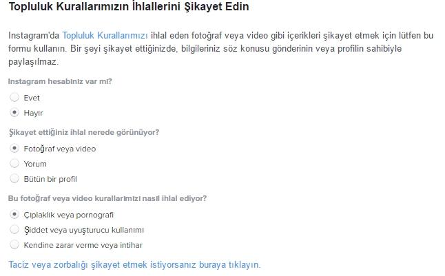 Instagram şikayet 
