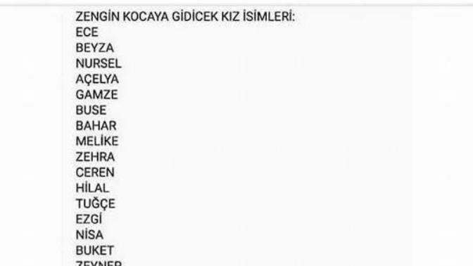 Zengin Kocaya gidecek isim listesini buldum kızlar, ne düşünüyorsunuz bu isimler hakkında 😅?