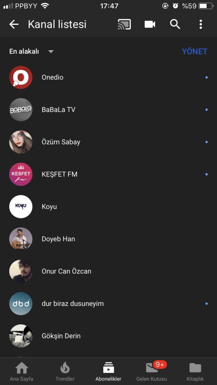 YouTube'da abone olduğunuz kanalların isimleri nelerdir?