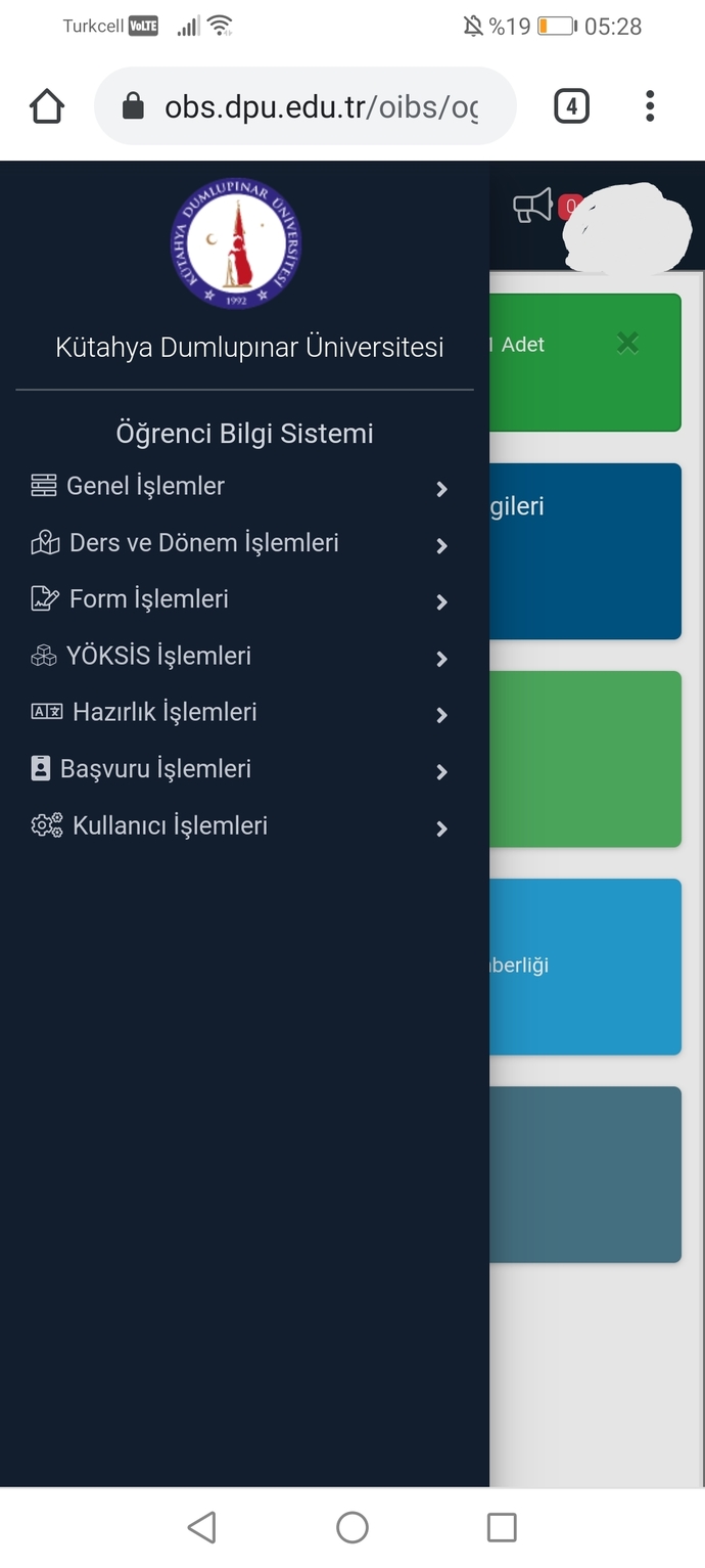 Bu da üniversitenin öğrenci bilgi sistemi