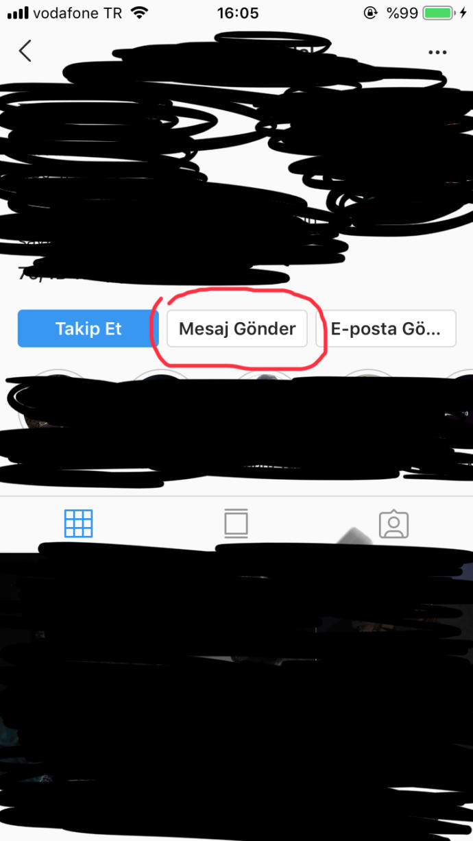 İnstagram mesaj gönder butonu?