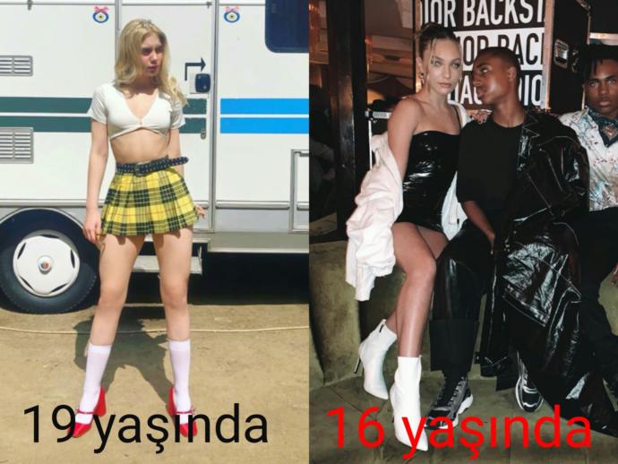 aleyna tilki 19 yaşında ve sağdaki maddie ziegler daha 16 yaşında biri ergen diğeri yetişkin ama sağdaki yetişkin duruyor