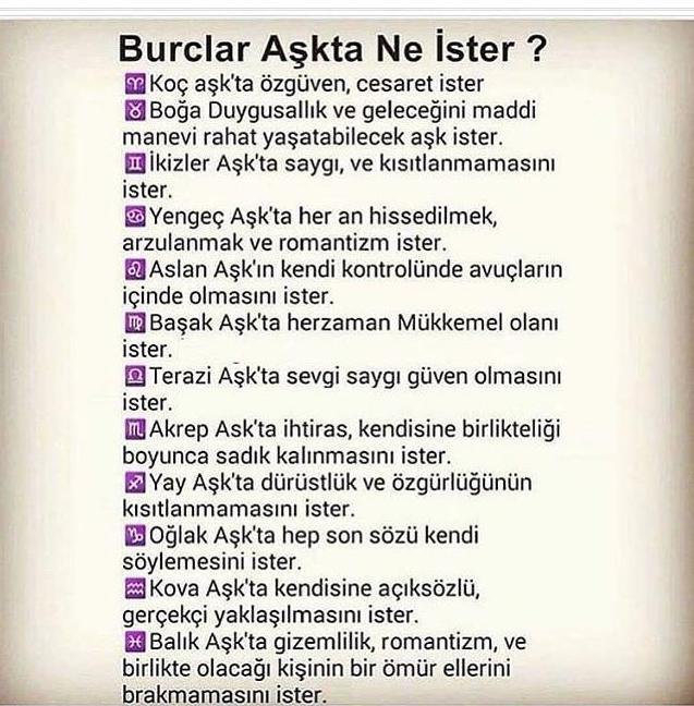 Burçlar Aşkda Ne İster?