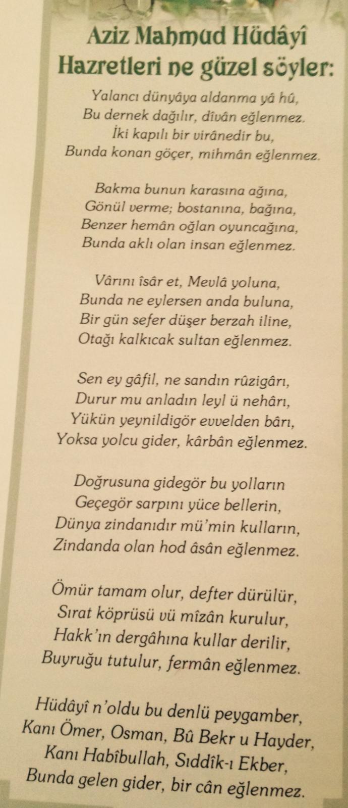 Şu Ramazan Ayında , hüdâî hazretlerinden bir şiir okumak istermisiniz?