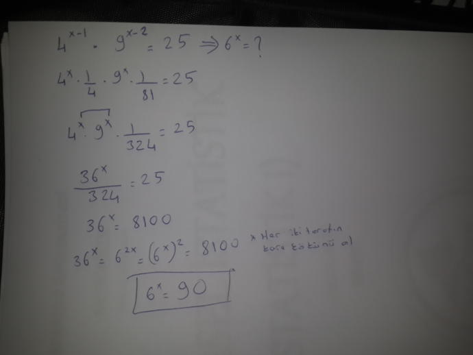 4 üzeri x-1 . 9 üzeri x-2 olduğuna göre 6x kaçtır?