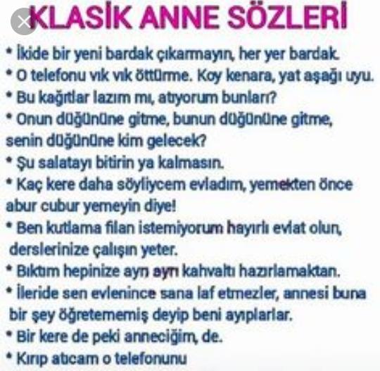 Klasik Anne sözleri nelerdir?