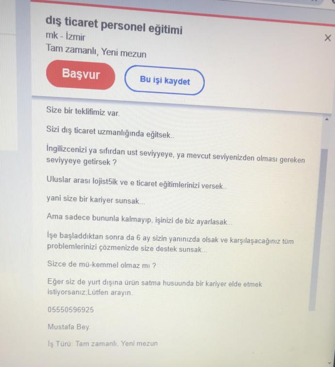İzmirde bu tarz bir ilan görüp arayan var mı?