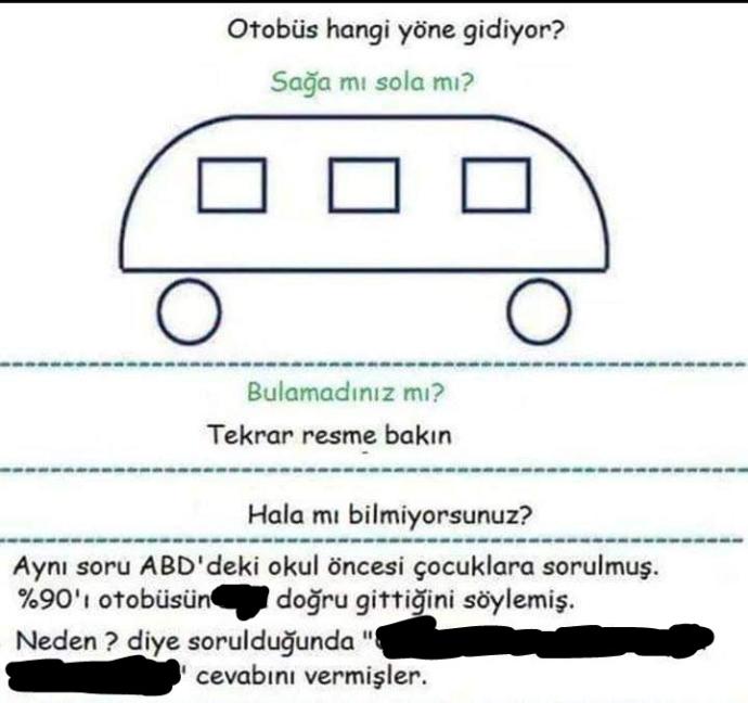 Zeka testi. Görseldeki otobüs hangi yöne gidiyor Sağa mı Sola mı?