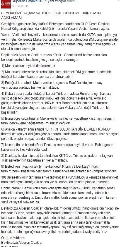 Alperen Ocaklarının yaptığı açıklama.
