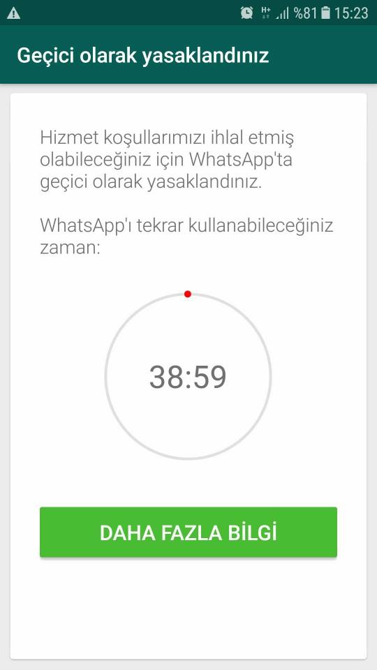Whatsapp plus kullanıyorum geçici yasak geldi sizinde oldu mu hiç?