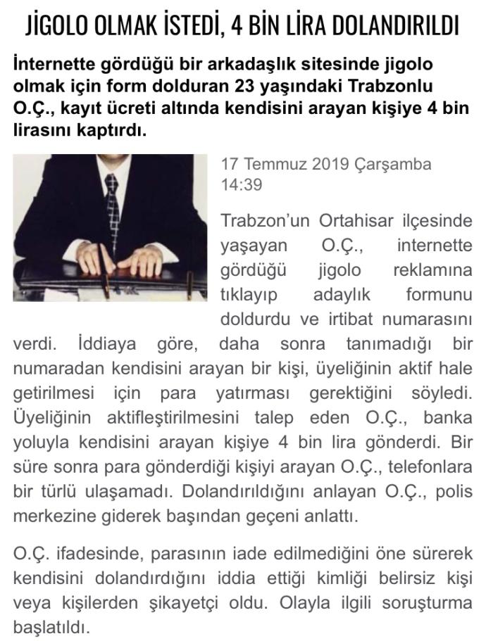 Jigolo olmak isteyen Trabzonlu genç, üyelik için dolandırıcılara 4 bin tl kaptırdı, sizce hak etmiş mi?