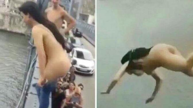 Genç Kadın çırılçıplak soyunup köprüden denize atladı! Bu cesaret işimi, yoksa şaçmalık mı?