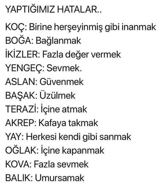 Burçların yaptığı hatalar nelermiş öğrenmek istermisniz?
