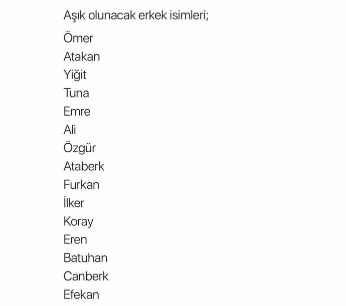 Aşık olunacak erkek isimleri hangileridir?