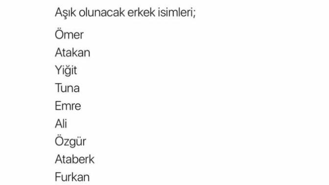 Aşık olunacak erkek isimleri hangileridir?