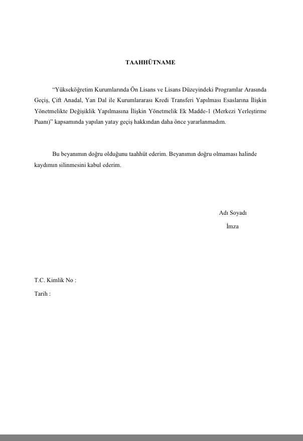 daha önce yatay geçiş yağmadığına dair belge