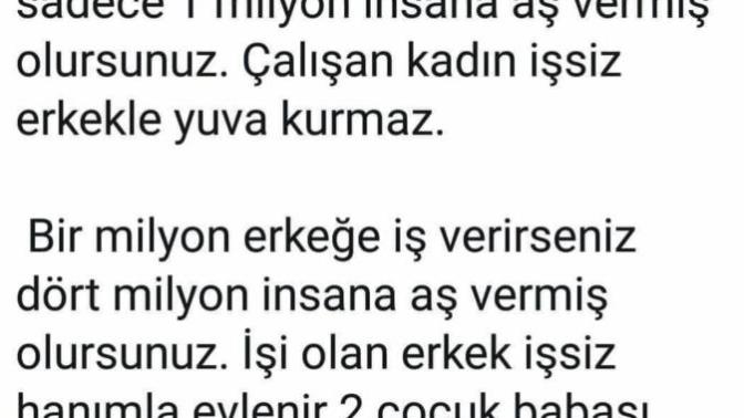 1 milyon kadına iş vermek yerine 1 milyon erkeğe iş vermek daha mantıklı değil mi sizce?