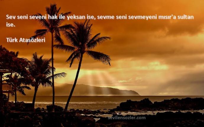 ''Sev seni seveni hak ile yeksan ise, sevme seni sevmeyeni Mısır'a sultan ise'' atasözü üzerine düşünceler?