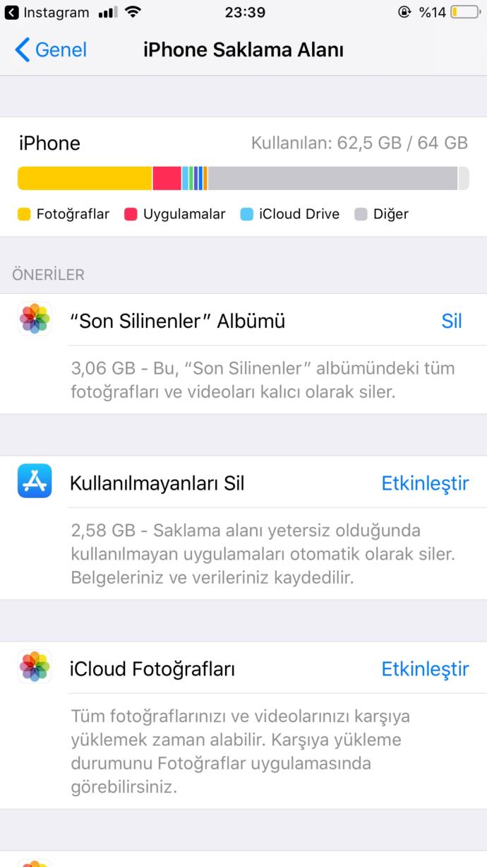 İPhone de saklama alanında ki diğer dediği neler?