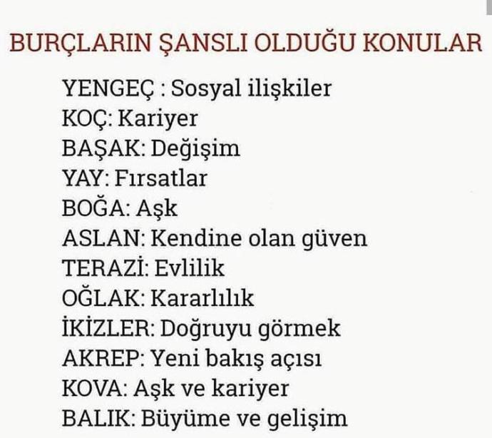 Burçların Şanslı olduğu konular nelermiş öğrenmek istermisniz?