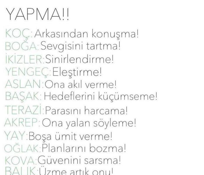 Burçlara Bunları yapma öğrenmek istermisiniz?