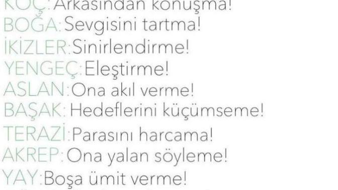 Burçlara Bunları yapma öğrenmek istermisiniz?
