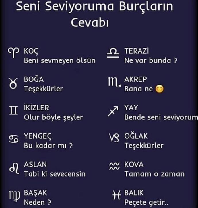 Burçların 'seni seviyoruma' verdiği cevaplar.. sizin burcunuz nedir?