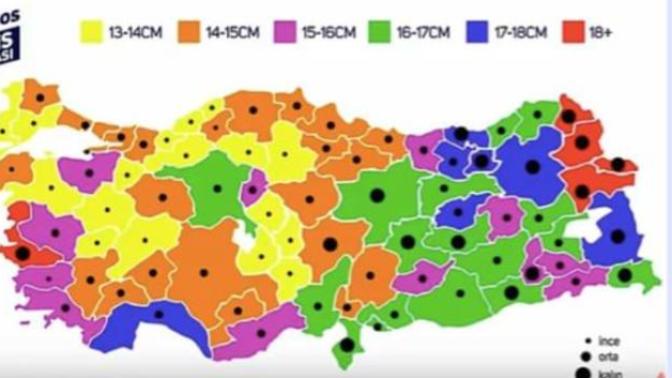 Türkiye'nin illere göre penis büyüklüğünün haritası açıklandı. Sizce bu söylenenler doğru mu?