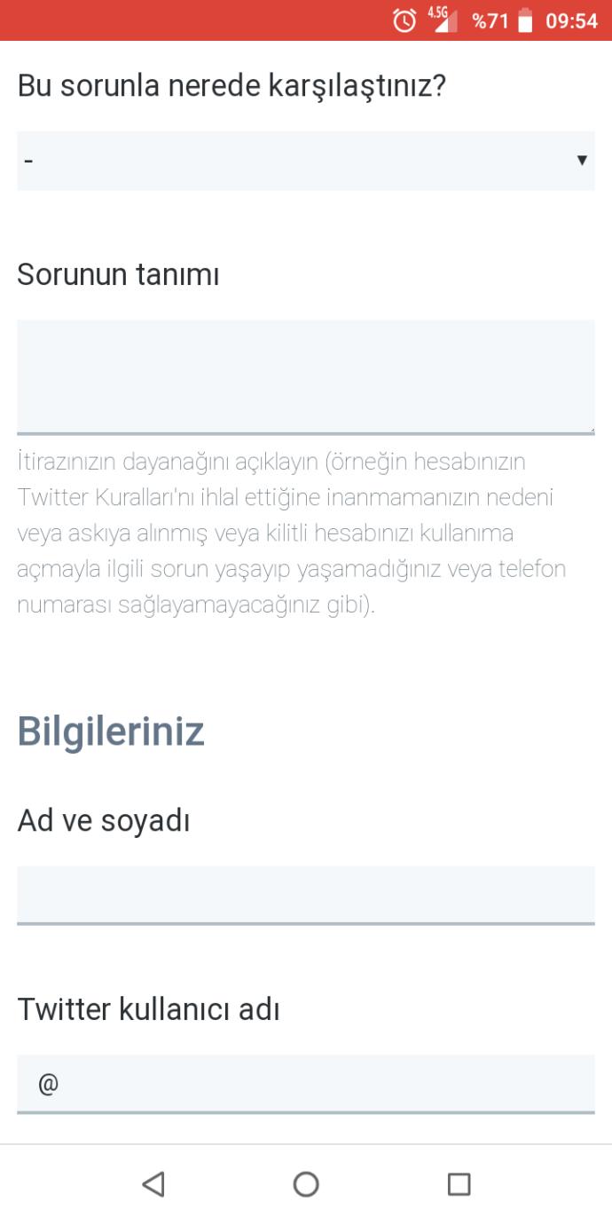 Twitter askıya alınmış hesaba itiraz edemiyorum?