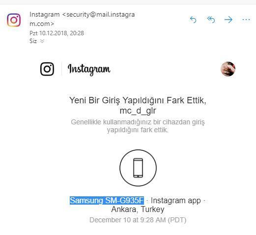 İnstagram hesabıma giren cihazlar