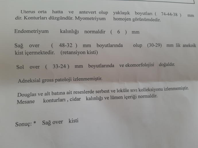 7 cm yumurtalık kistim vardı 