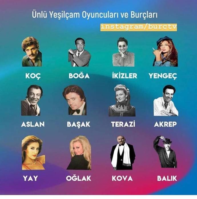 Ünlü Yeşilçam Oyuncuları ve Burçları sizin burcunuz hangisi öğrenmek istermisiniz?
