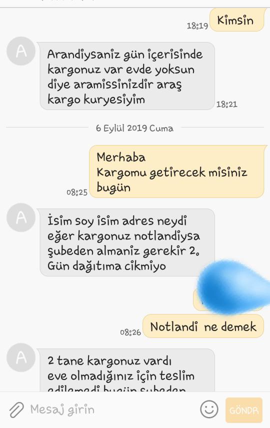 Sizin böyle yazışmalarınız oluyor mu kuryelerle😀?