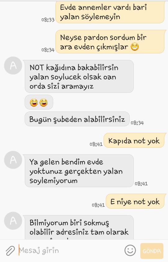 Sizin böyle yazışmalarınız oluyor mu kuryelerle😀?