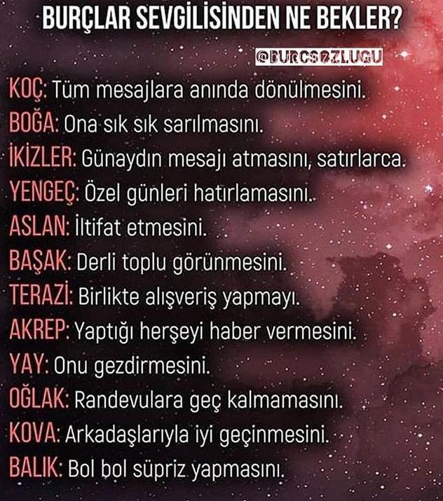 Burçlar sevgilisnden ne bekler?