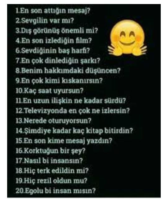 Değişiklik yapalım mı? Nokta koy resimdeki sorulardan birini soracağım ?