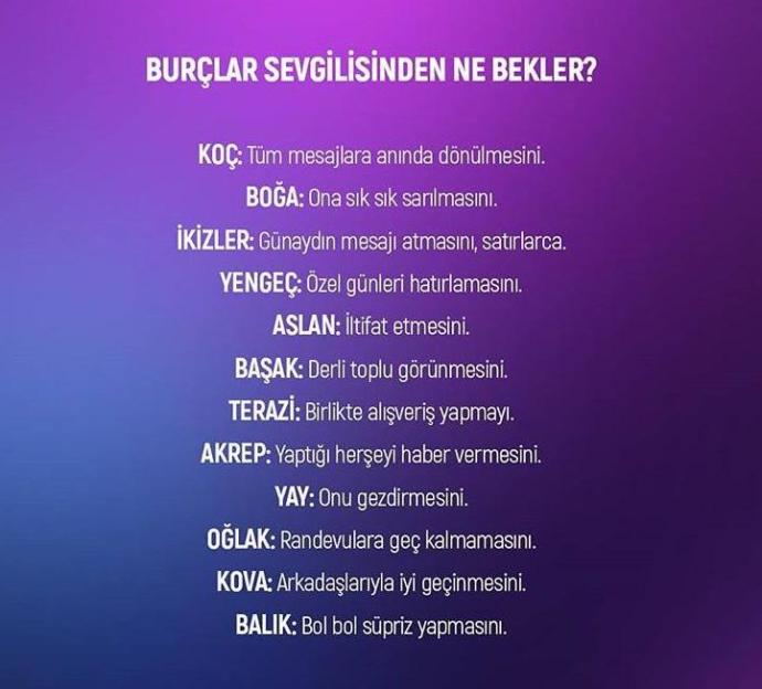 Burçlar sevgilisinden ne bekler?