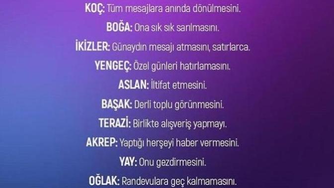 Burçlar sevgilisinden ne bekler?