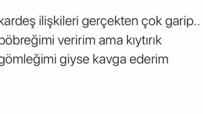 Böbreğimi veririm ama kiytirik gömleğimi giyse kavga ederim kardeş ilişkileri gerçekten çok garip değilmi?